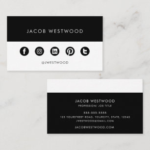 Black white social media modern simple minimalist  business card