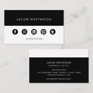 Black white social media modern simple minimalist business card