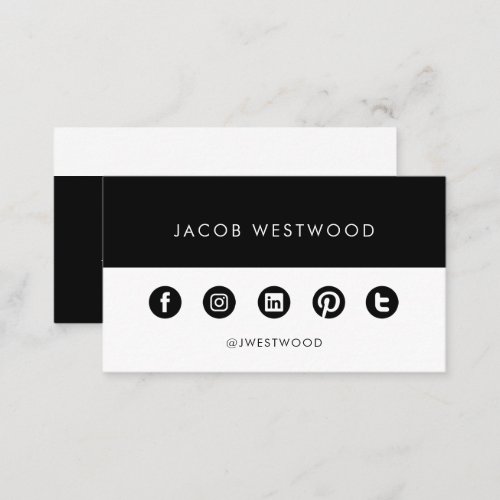 Black white social media modern simple minimalist  business card