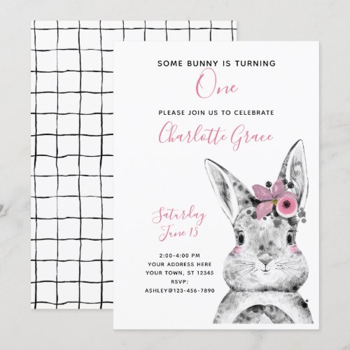 Black & White Some Bunny is Turning One Birthday