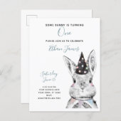 Black & White Some Bunny is Turning One Birthday Invitation Postcard (Front/Back)