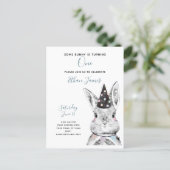 Black & White Some Bunny is Turning One Birthday Invitation Postcard (Standing Front)