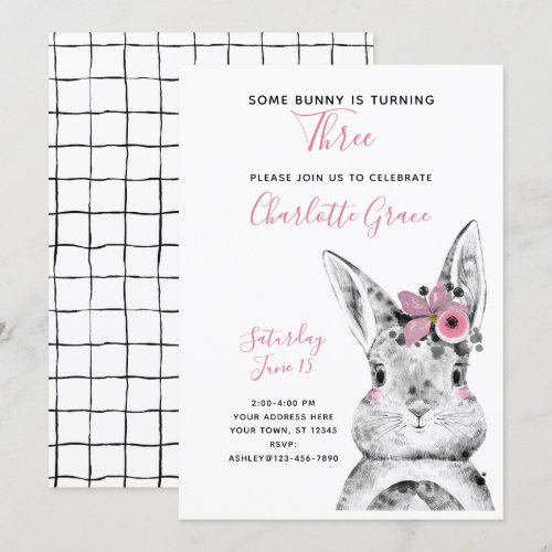 Black & White Some Bunny is Turning Three Birthday