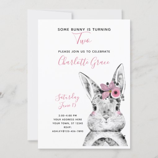 Black & White Some Bunny is Turning Two Birthday Invitation | Zazzle