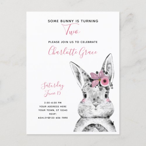 Black  White Some Bunny is Turning Two Birthday Invitation Postcard