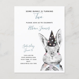 Black & White Some Bunny is Turning Two Birthday Invitation Postcard