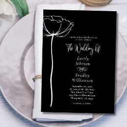 Black White Sophisticated Elegant Floral Wedding Invitation