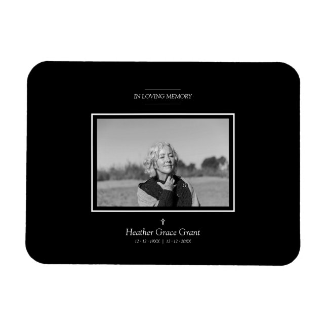 Black White Sophisticated Minimalist Photo Funeral Magnet (Horizontal)