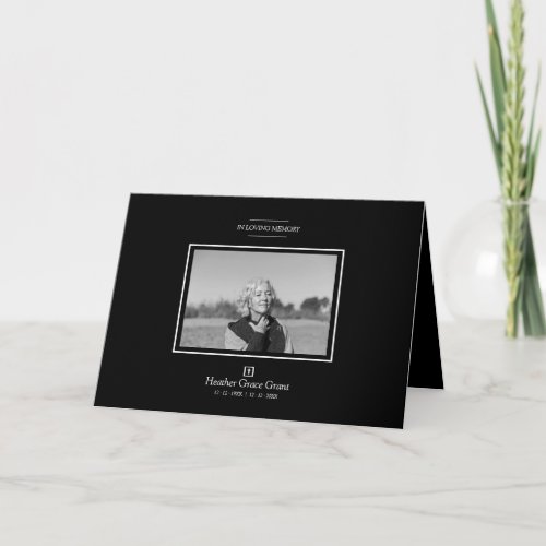 Black White Sophisticated Minimalist Photo Funeral Note Card