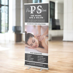 Black White Spa Salon Monogram Photo Collage Retractable Banner