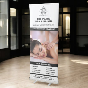Black White Spa Salon Services Photo Collage Logo Retractable Banner