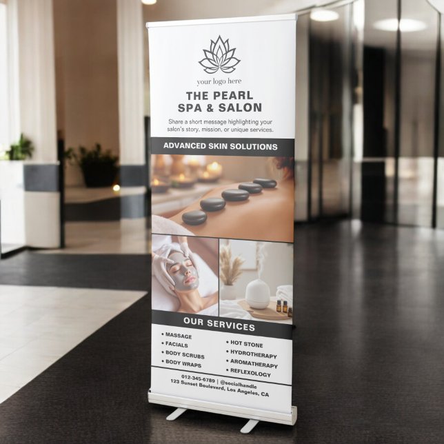 Black White Spa Salon Services Photo Collage Logo Retractable Banner (Creator Uploaded)