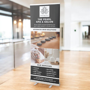 Black White Spa Salon Services Photo Collage Logo Retractable Banner
