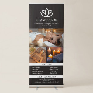 Black White Spa Salon Services Photo Collage Logo Retractable Banner