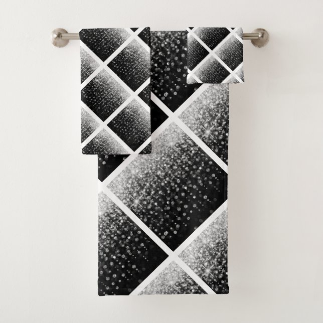 BLACK WHITE SPARKLE BATHROOM TOWEL SET (Insitu)