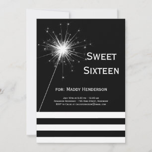 Black & White Sparkler Sweet Sixteen Invitation