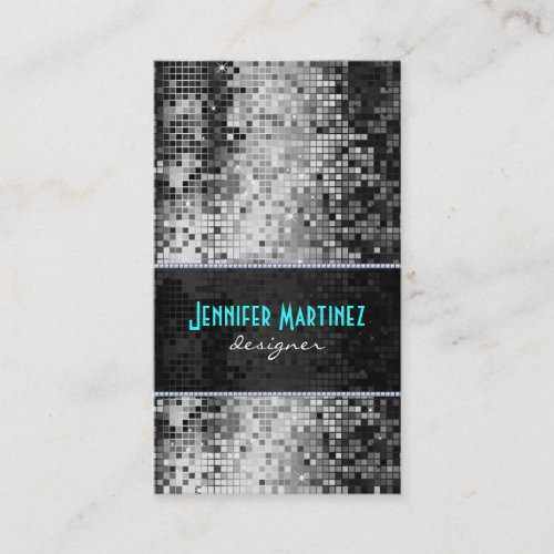 Black &amp; White Sparkles &amp; Glitter Pattern Business Card