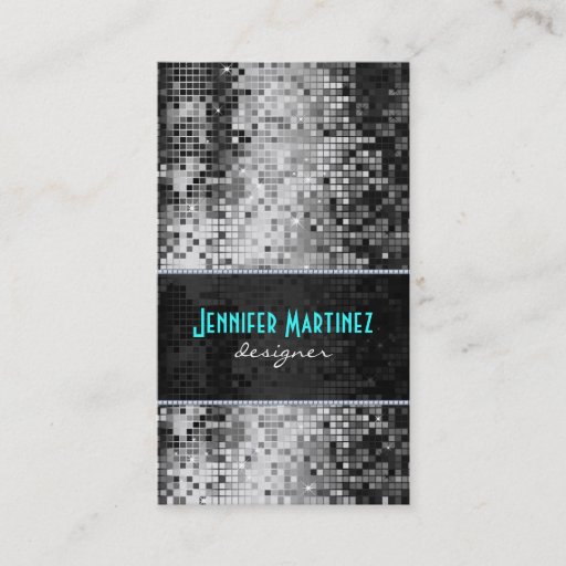 Customizable Black &amp; White Sparkles &amp; Glitter Pattern Business Card