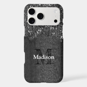 Black white sparkles rustic wood Monogram iPhone 17 Pro Max Case