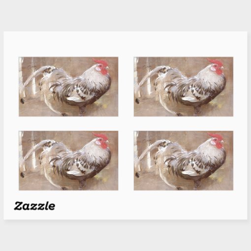 Black & White Speckled Rooster Rectangular Sticker Zazzle