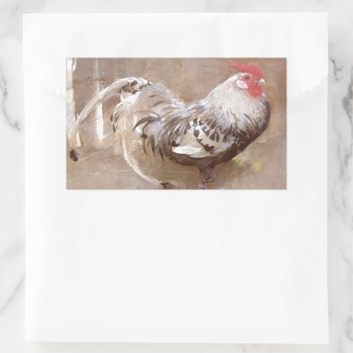 Black & White Speckled Rooster Rectangular Sticker Zazzle