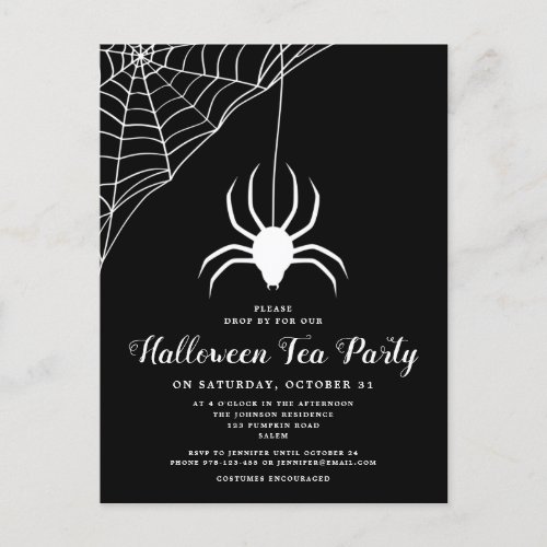 Black White Spider Halloween Tea Party Invitation Postcard