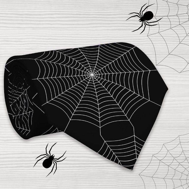 Black white spider web Halloween pattern Neck Tie (Creator Uploaded)
