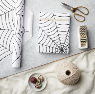 Black white spider web Halloween pattern Wrapping Paper