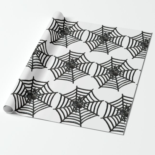 BLACK & WHITE SPIDER WEB HALLOWEEN Wrapping Paper (Unrolled)