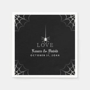 Black & White Spider Web LOVE Halloween Wedding Napkins