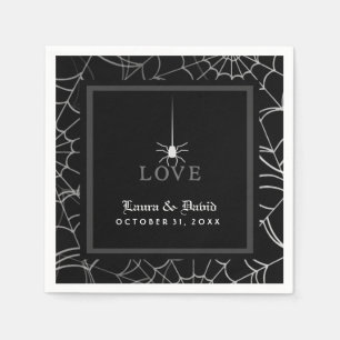 Black & White Spider Web LOVE Halloween Wedding Napkins