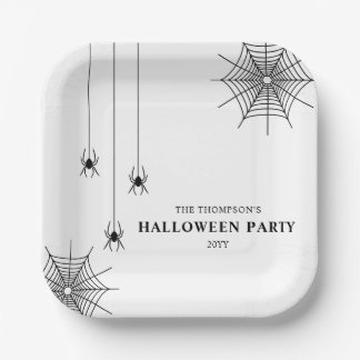 Black White Spiders And Spiderweb Simple Halloween Paper Plates