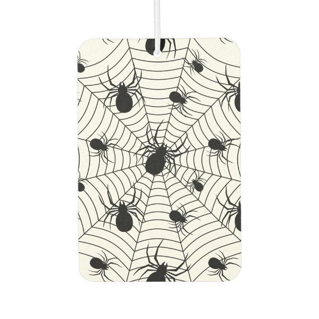 Black White spiders spiderweb Halloween pattern Air Freshener (Front)