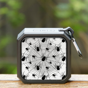 Black White spiders spiderweb Halloween pattern Bluetooth Speaker