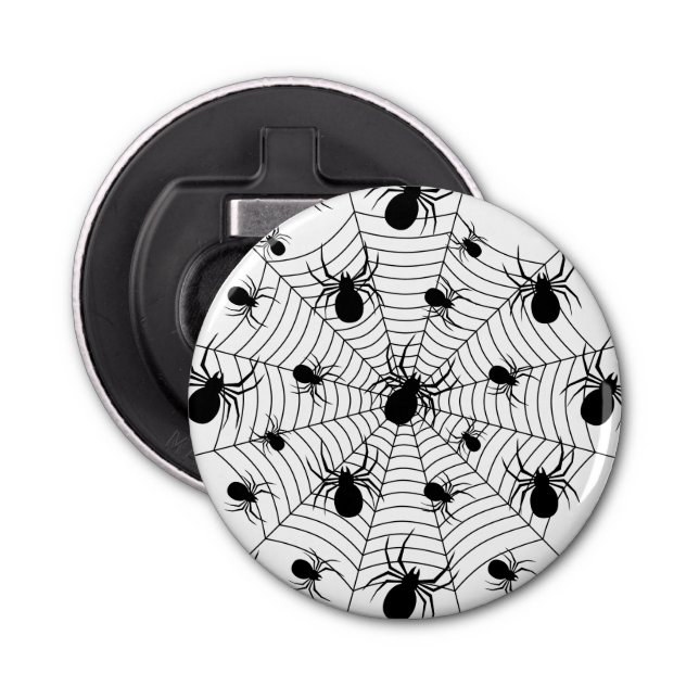 Black White spiders spiderweb Halloween pattern Bottle Opener (Front)