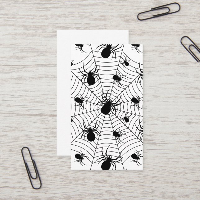 Black White spiders spiderweb Halloween pattern Business Card (Front/Back In Situ)