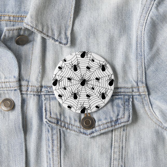 Black White spiders spiderweb Halloween pattern Button (In Situ)