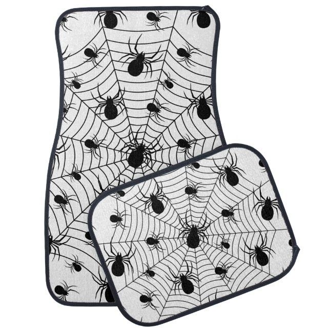 Black White spiders spiderweb Halloween pattern Car Floor Mat (Set)