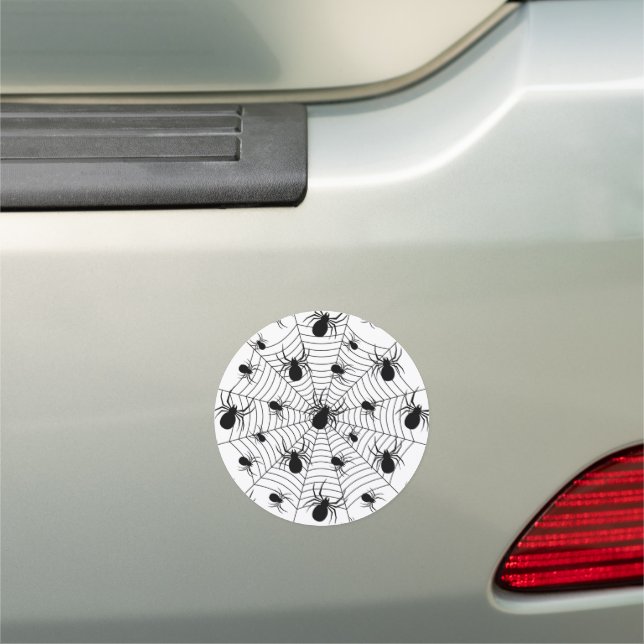 Black White spiders spiderweb Halloween pattern Car Magnet (In Situ)