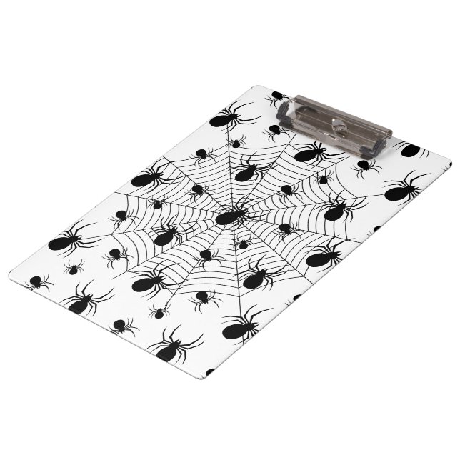 Black White spiders spiderweb Halloween pattern Clipboard (Angled)