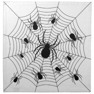 Black White spiders spiderweb Halloween pattern Cloth Napkin