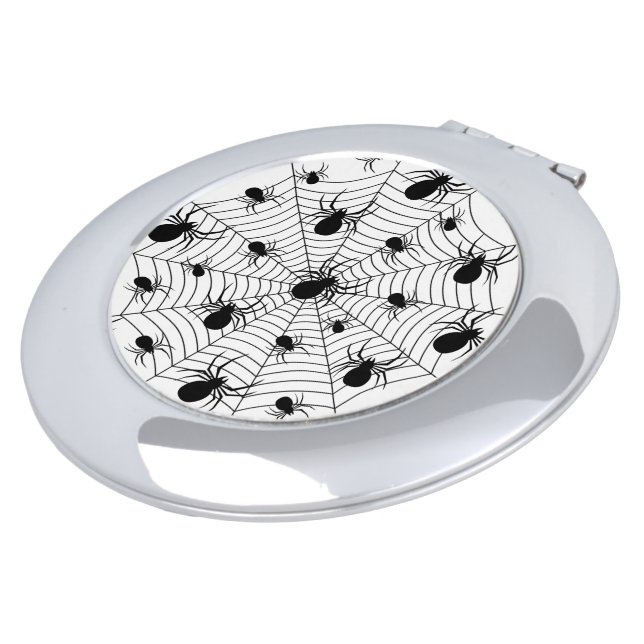 Black White spiders spiderweb Halloween pattern Compact Mirror (Turned)