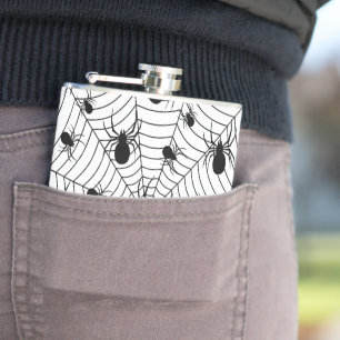 Black White spiders spiderweb Halloween pattern Flask
