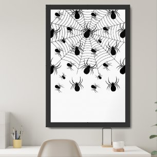 Black White spiders spiderweb Halloween pattern Framed Art