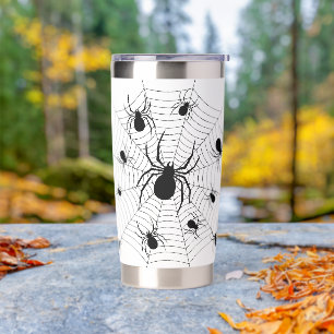 Black White spiders spiderweb Halloween pattern Insulated Tumbler