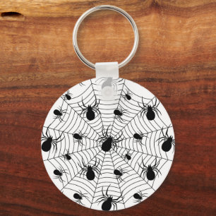 Black White spiders spiderweb Halloween pattern Keychain