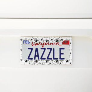 Black White spiders spiderweb Halloween pattern License Plate Frame