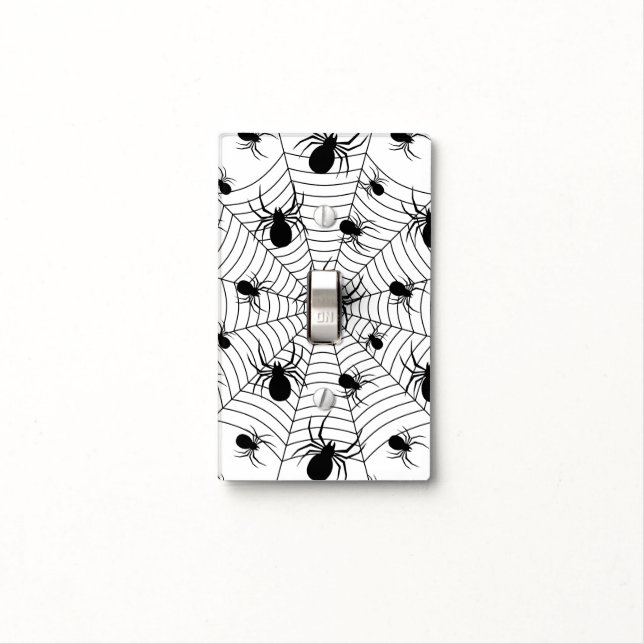 Black White spiders spiderweb Halloween pattern Light Switch Cover (In Situ)