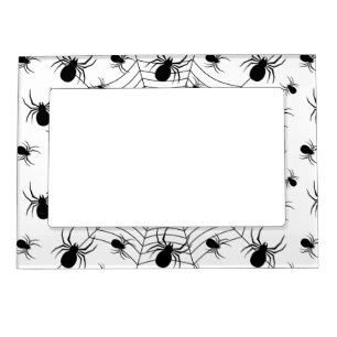 Black White spiders spiderweb Halloween pattern Magnetic Frame
