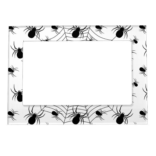 Black White spiders spiderweb Halloween pattern Magnetic Frame (Front)